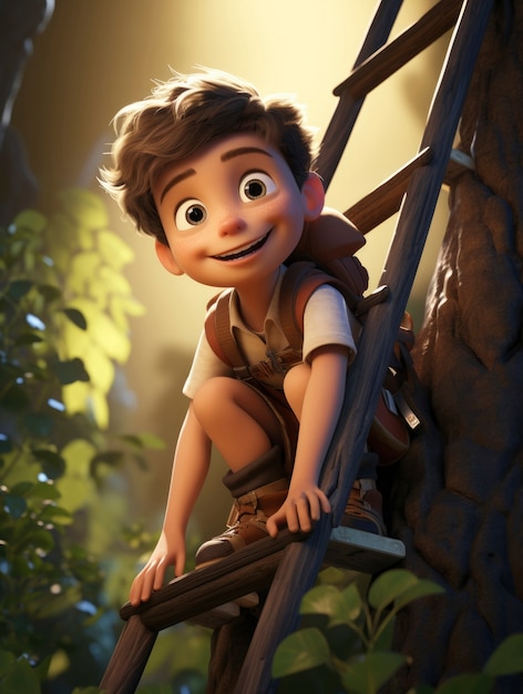 3d rendering of cartoon character exploring like forest