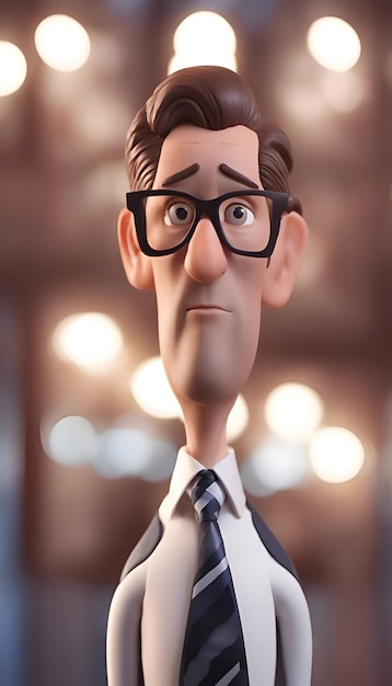 Free photo 3d rendering of a cartoon character with glasses and a tie