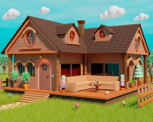 Free photo 3d rendering of cartoon house