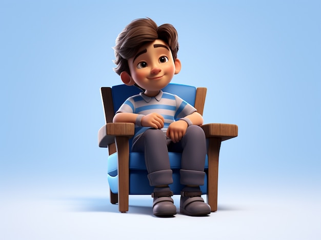 Free photo 3d rendering of cartoon like boy on chair