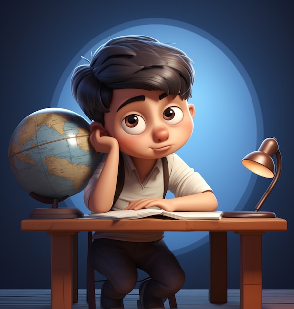 Free photo 3d rendering of cartoon like boy doing homework