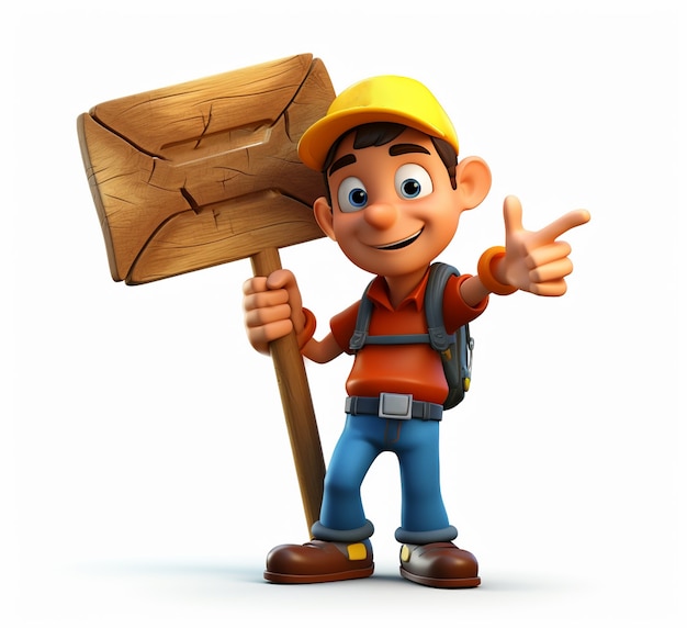 Free photo 3d rendering of cartoon like boy holding sign