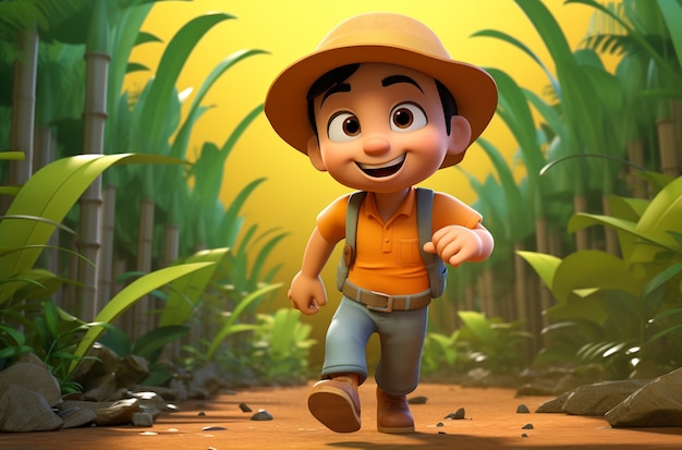 Free photo 3d rendering of cartoon like boy looking for adventure