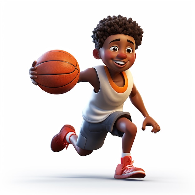 Free photo 3d rendering of cartoon like boy playing basketball