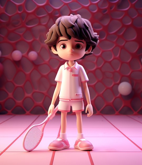 Free photo 3d rendering of cartoon like boy playing tennis