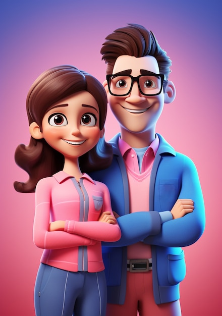 Free photo 3d rendering of cartoon like couple