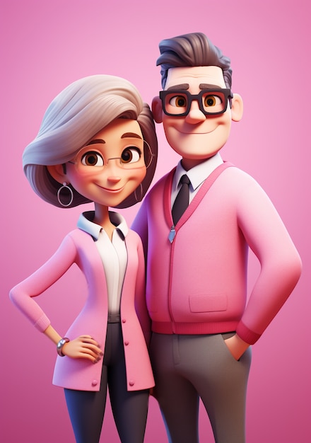 Free photo 3d rendering of cartoon like couple