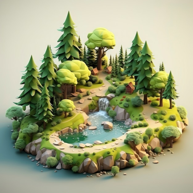 3d rendering of cartoon like forest landscape