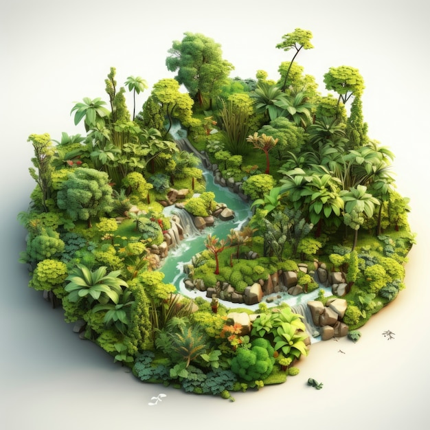 Free photo 3d rendering of cartoon like forest landscape