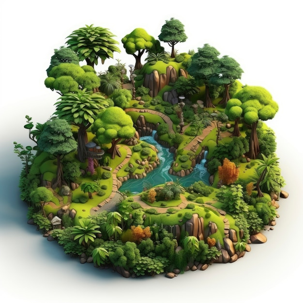 Free photo 3d rendering of cartoon like forest landscape