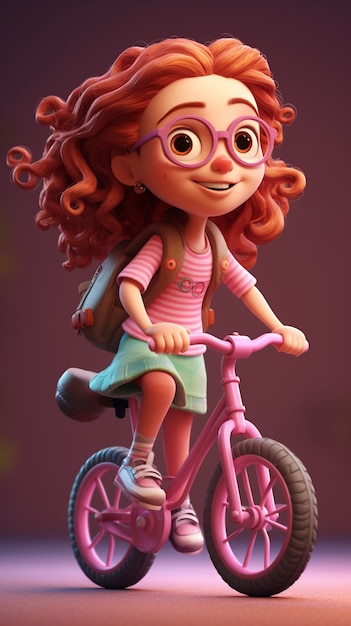 Free Photo 3d rendering of cartoon like girl on bike