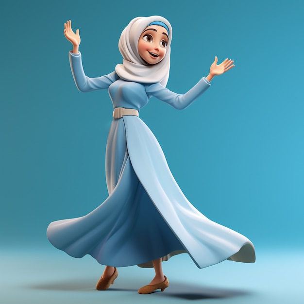 Free photo 3d rendering of cartoon like woman in hijab