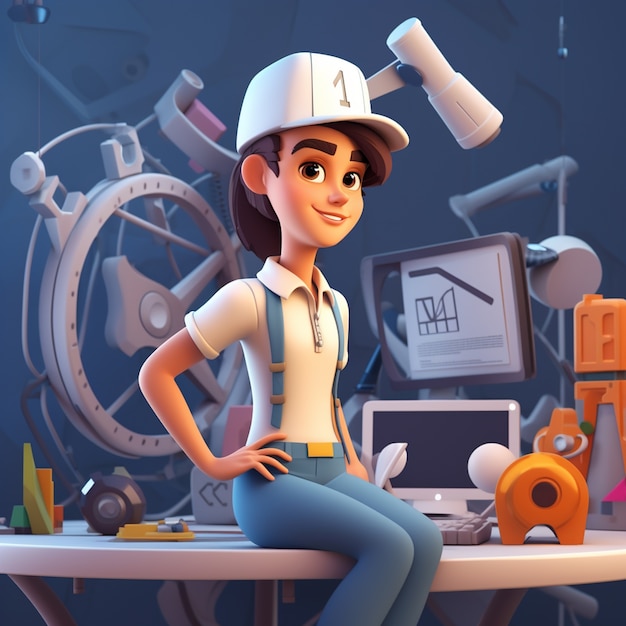 Free Photo 3d rendering of cartoon like woman working