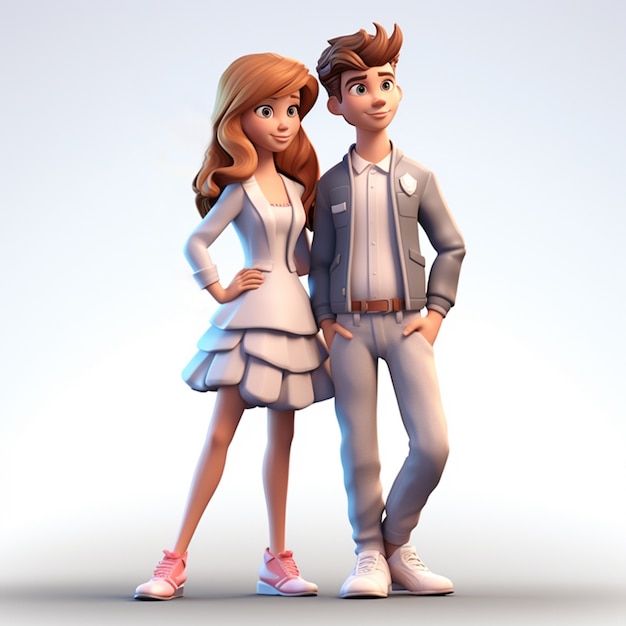 Free Photo 3d rendering of cartoon like young couple