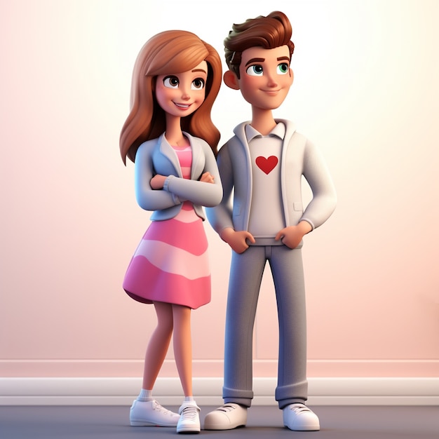 3d rendering of cartoon like young couple