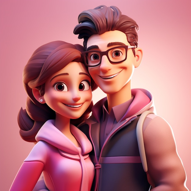 Free Photo 3d rendering of cartoon like young couple