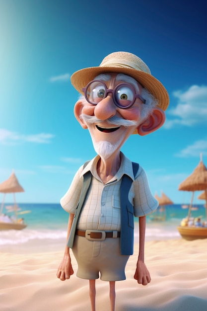 Free Photo 3d rendering of cartoon man on beach