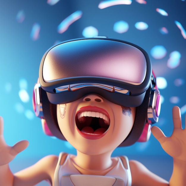 Free photo 3d rendering of cartoon person with vr glasses