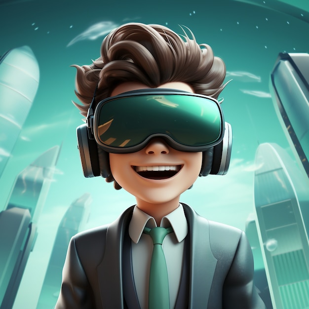 Free photo 3d rendering of cartoon person with vr glasses