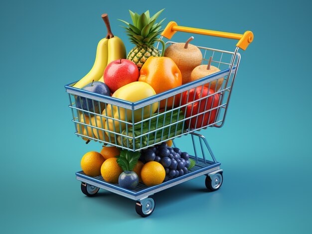 3d rendering of cartoon shopping cart