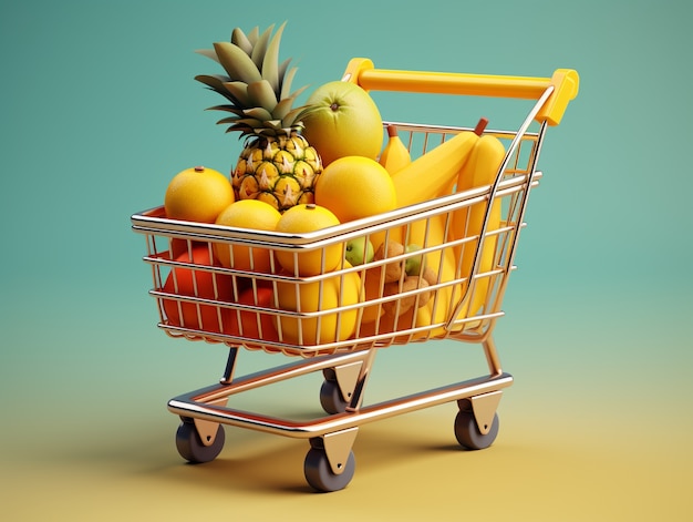 3d rendering of cartoon shopping cart