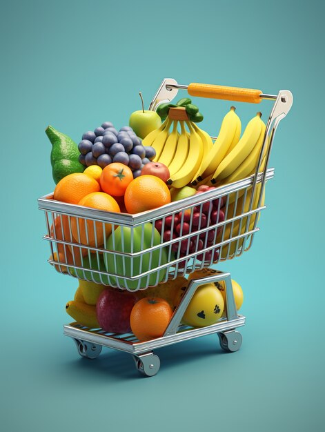 3d rendering of cartoon shopping cart