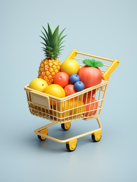 3d rendering of cartoon shopping cart