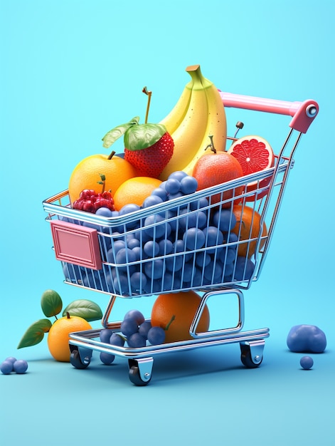 3d rendering of cartoon shopping cart