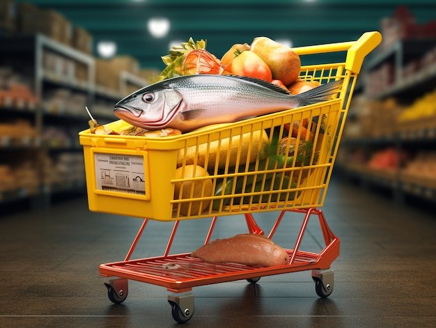 Free Photo 3d rendering of cartoon shopping cart