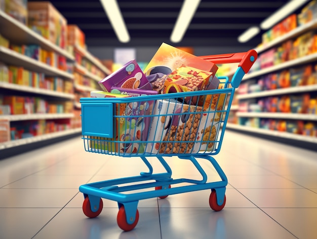 Free photo 3d rendering of cartoon shopping cart