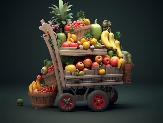 Free photo 3d rendering of cartoon shopping cart