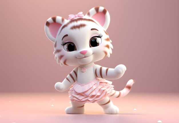 3d rendering of cartoon tiger as ballerina