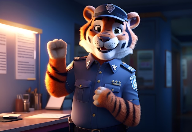 Free Photo 3d rendering of cartoon tiger as police officer