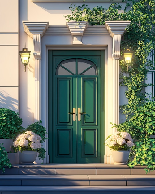 Free photo 3d rendering of cartoon welcome door