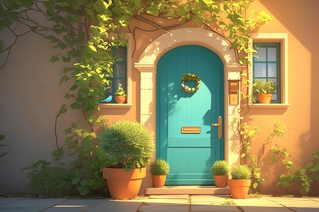 Free photo 3d rendering of cartoon welcome door