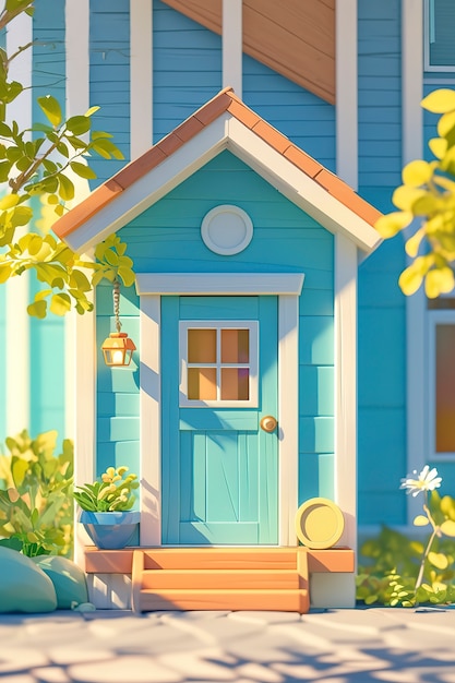 Free photo 3d rendering of cartoon welcome door