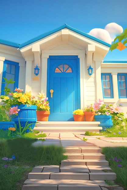 Free photo 3d rendering of cartoon welcome door