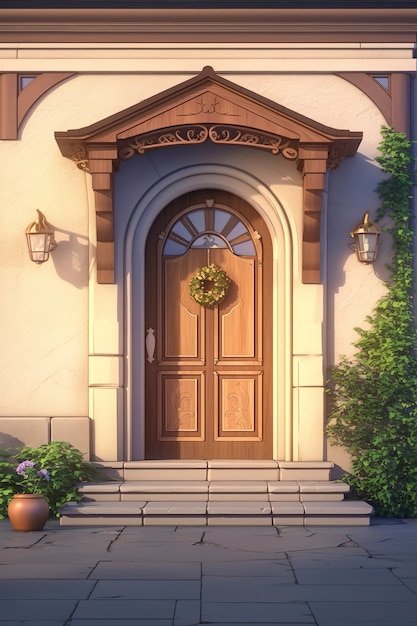 Free Photo 3d rendering of cartoon welcome door