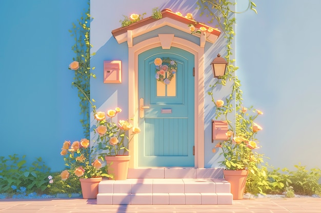 Free photo 3d rendering of cartoon welcome door