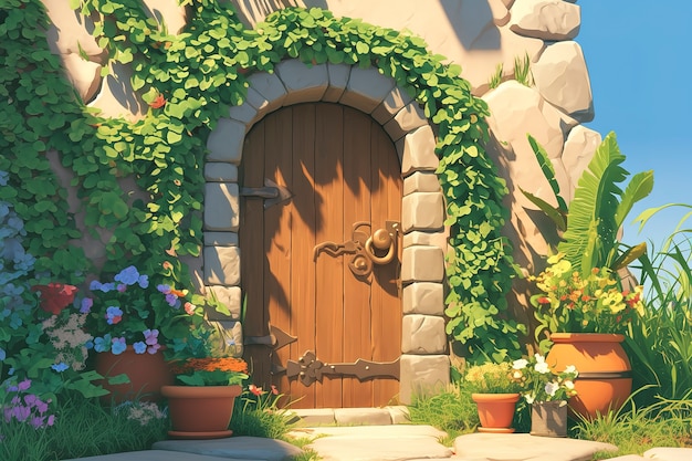 Free photo 3d rendering of  cartoon welcome door