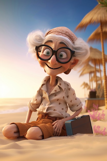 Free Photo 3d rendering of cartoon woman on beach