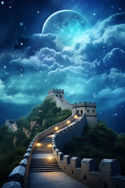 Free photo 3d rendering chinese great wall