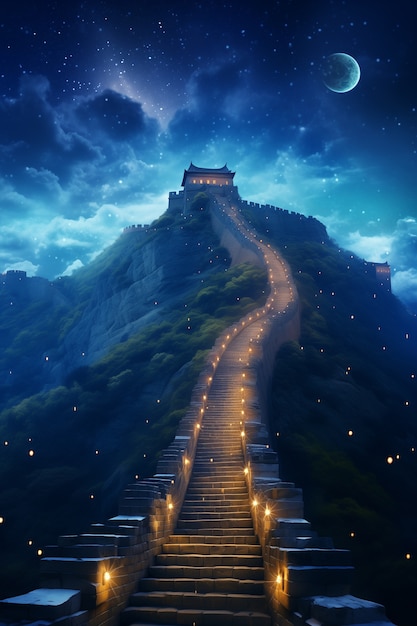 Free photo 3d rendering chinese great wall