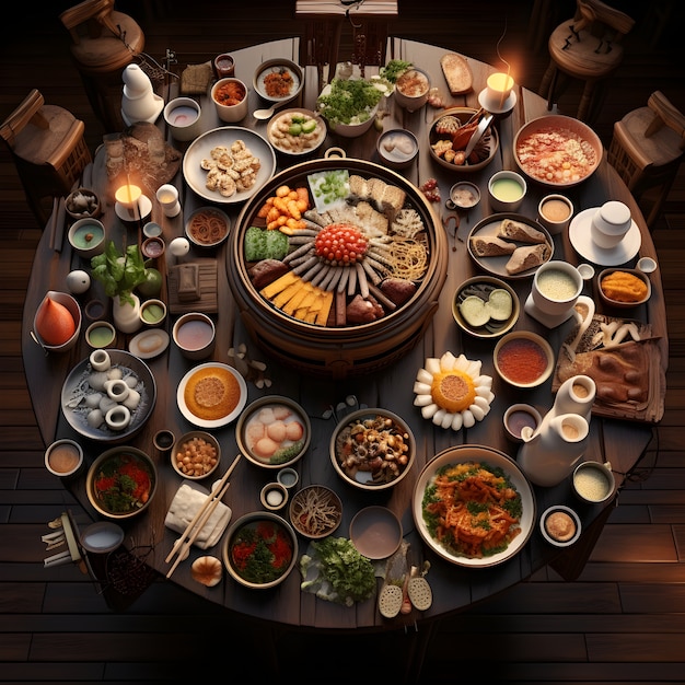 Free photo 3d rendering of chinese reunion dinner dishes