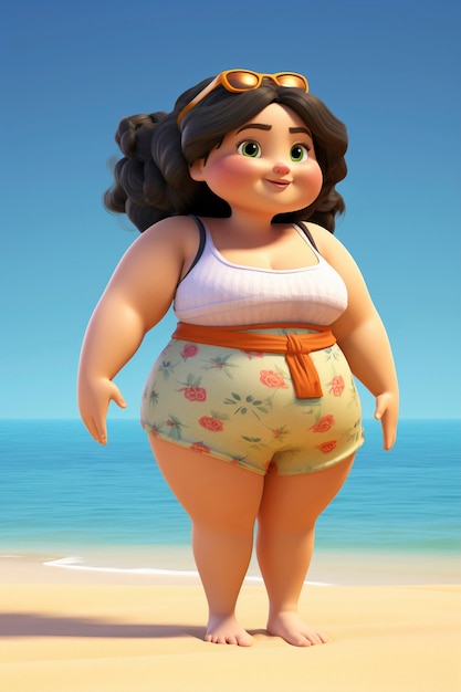 3d rendering of chubby character on beach