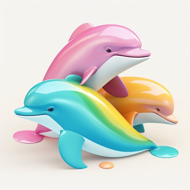 3d  rendering of colorful dolphins