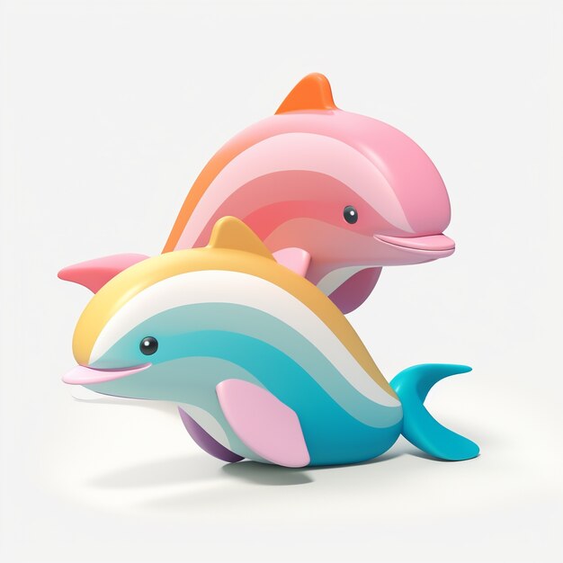 3d  rendering of colorful dolphins