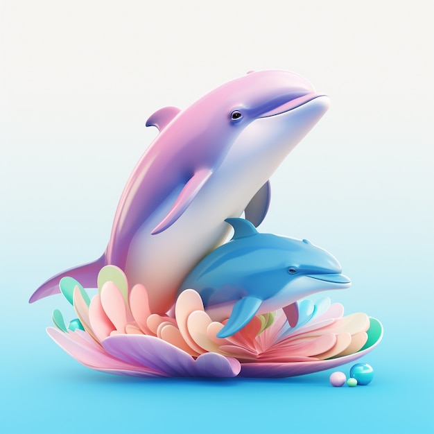 3d  rendering of colorful dolphins