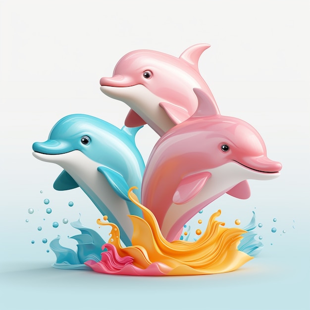 3d  rendering of colorful dolphins