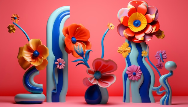 Free photo 3d rendering of colorful floral arrangement